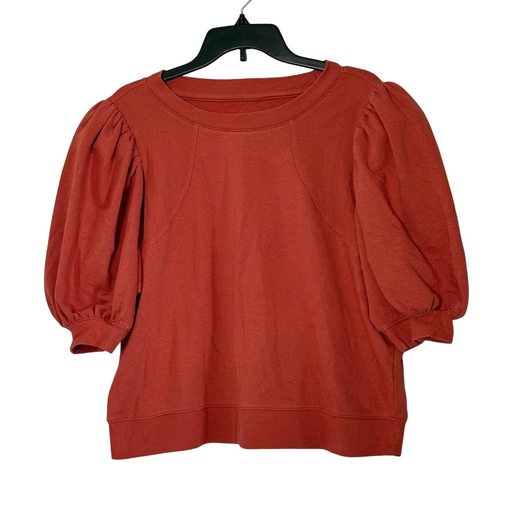 Anthropologie Maeve Puff Short Sleeve Sweatshirt Top in Rust Terracotta - XLarge